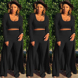 Solid Color 3 Piece Long Sleeve Cardigan Set