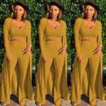 Solid Color 3 Piece Long Sleeve Cardigan Set
