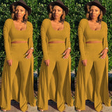 Solid Color 3 Piece Long Sleeve Cardigan Set