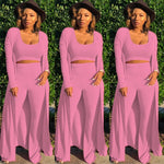 Solid Color 3 Piece Long Sleeve Cardigan Set