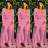 Solid Color 3 Piece Long Sleeve Cardigan Set