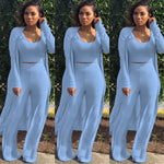 Solid Color 3 Piece Long Sleeve Cardigan Set