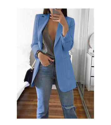 Fashion Lapel Solid Color Cardigan Blazer