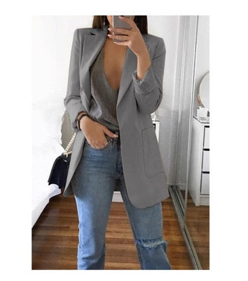 Fashion Lapel Solid Color Cardigan Blazer