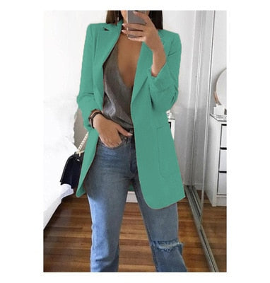 Fashion Lapel Solid Color Cardigan Blazer