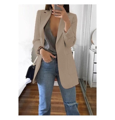 Fashion Lapel Solid Color Cardigan Blazer