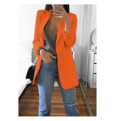 Fashion Lapel Solid Color Cardigan Blazer