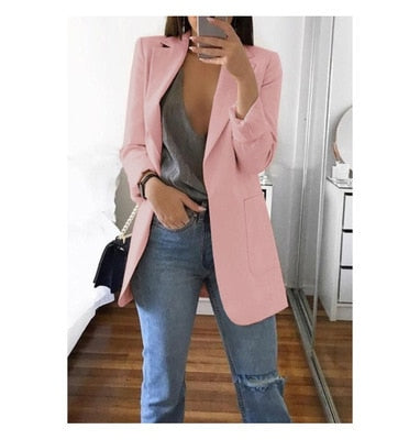 Fashion Lapel Solid Color Cardigan Blazer
