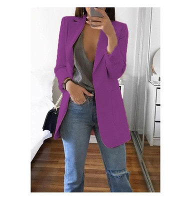Fashion Lapel Solid Color Cardigan Blazer