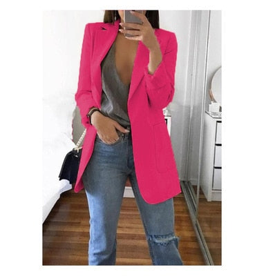 Fashion Lapel Solid Color Cardigan Blazer
