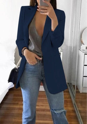 Fashion Lapel Solid Color Cardigan Blazer