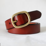 Genuine Leather Belts - Gold Pin Buckle Strap