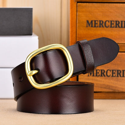 Genuine Leather Belts - Gold Pin Buckle Strap