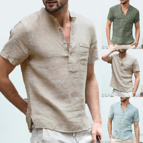 Linen Casual Short Sleeve Button Up Shirt