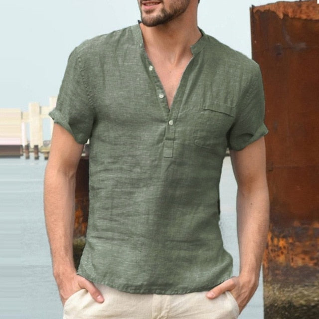 Linen Casual Short Sleeve Button Up Shirt