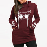 Cat Printed Drawstring Hoodie