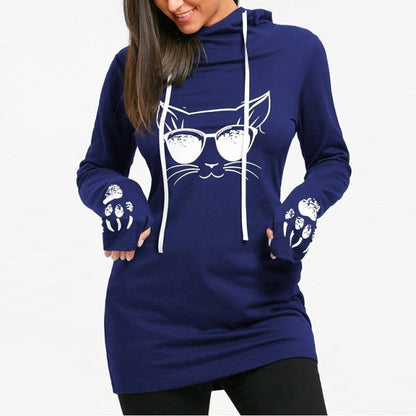 Cat Printed Drawstring Hoodie