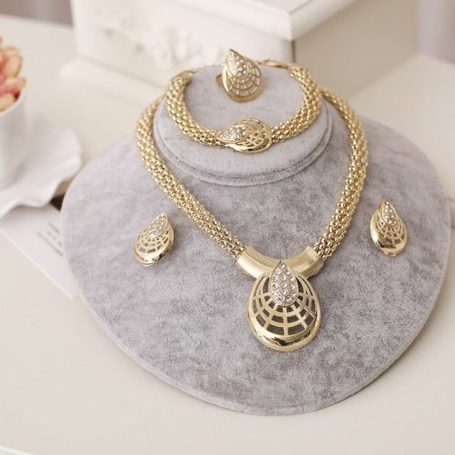 Trendy Necklace Earrings Bracelet And Ring Set
