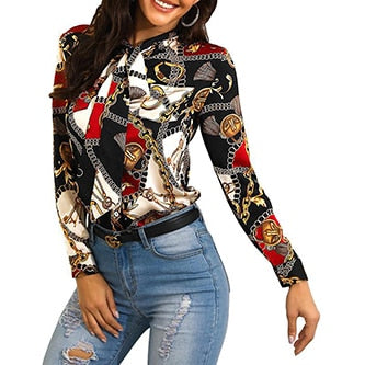 Chain Print Long-Sleeved Blouse