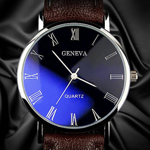 Blu-Ray Geneva Faux Leather Analog Wrist Watch