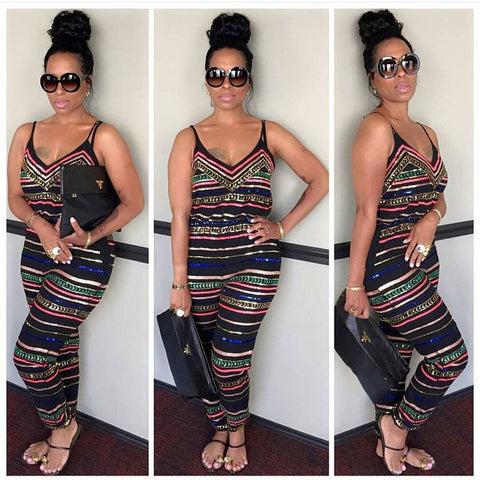 Stripe Sleeveless V-neck Romper