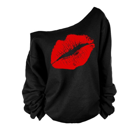 Printed Lip Off The Shoulder Sweatshirt