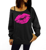 Printed Lip Off The Shoulder Sweatshirt
