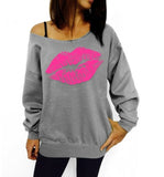 Printed Lip Off The Shoulder Sweatshirt