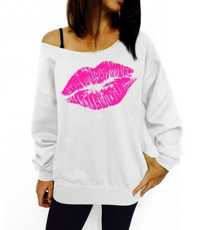 Printed Lip Off The Shoulder Sweatshirt