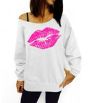 Printed Lip Off The Shoulder Sweatshirt
