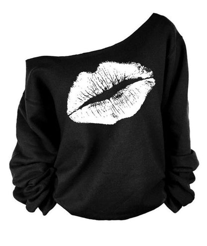 Printed Lip Off The Shoulder Sweatshirt