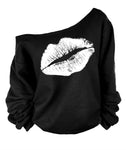 Printed Lip Off The Shoulder Sweatshirt