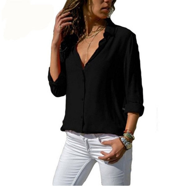 Chiffon Multi Color Button Up Blouse