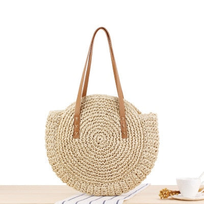 Vintage Round Straw Beach Bag