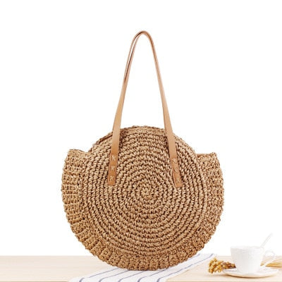 Vintage Round Straw Beach Bag