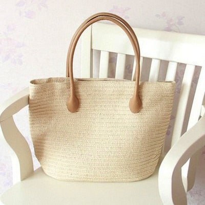 Vintage Round Straw Beach Bag