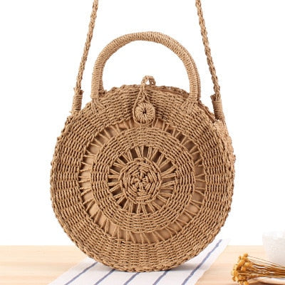Vintage Round Straw Beach Bag