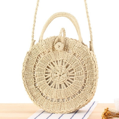 Vintage Round Straw Beach Bag