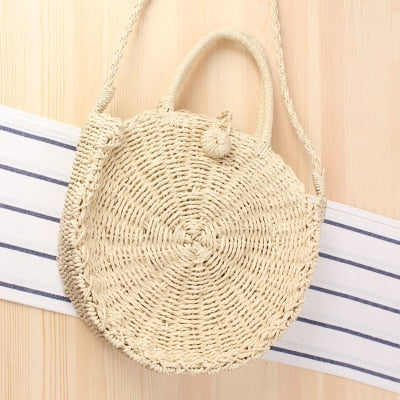 Vintage Round Straw Beach Bag
