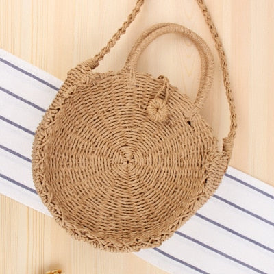 Vintage Round Straw Beach Bag