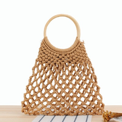 Vintage Round Straw Beach Bag
