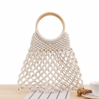 Vintage Round Straw Beach Bag