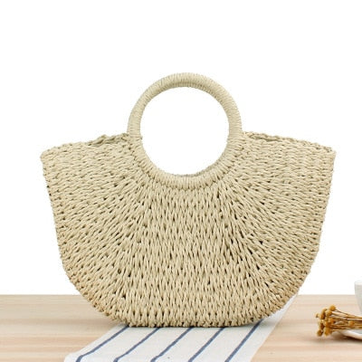 Vintage Round Straw Beach Bag