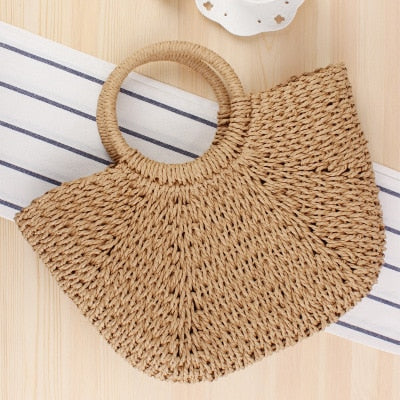 Vintage Round Straw Beach Bag