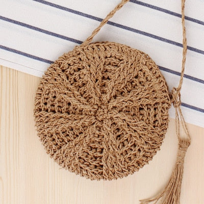 Vintage Round Straw Beach Bag