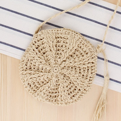 Vintage Round Straw Beach Bag