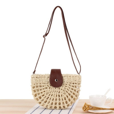Vintage Round Straw Beach Bag