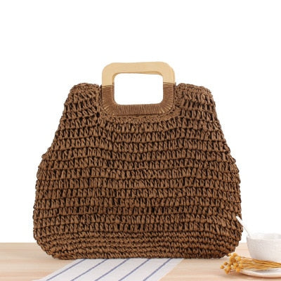 Vintage Round Straw Beach Bag