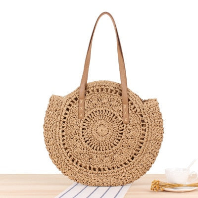 Vintage Round Straw Beach Bag