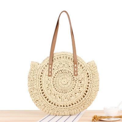 Vintage Round Straw Beach Bag